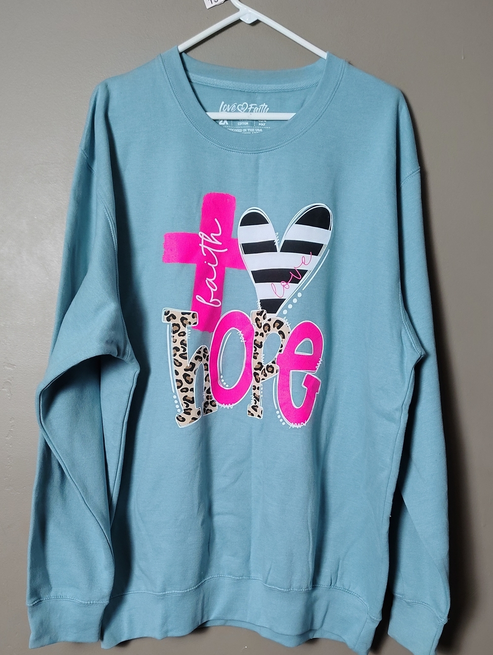 Love In Faith Blue Sweatshirt W Faith, Love, Hope Logo Size 2X